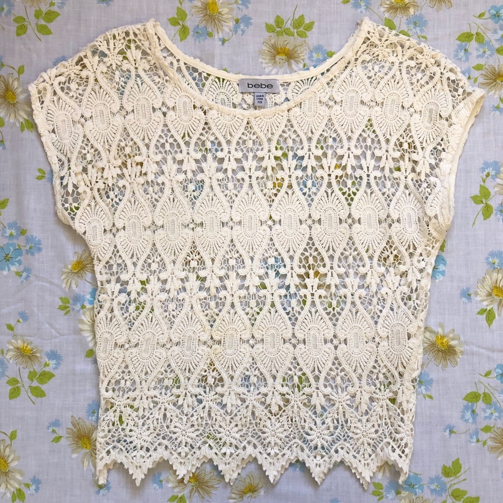 bebe cotton lace oversized tee top xxs xs